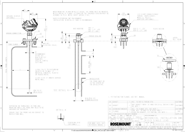 Type 1 Drawing Rosemount 5300 Series Mechanical Installation Rigid ...