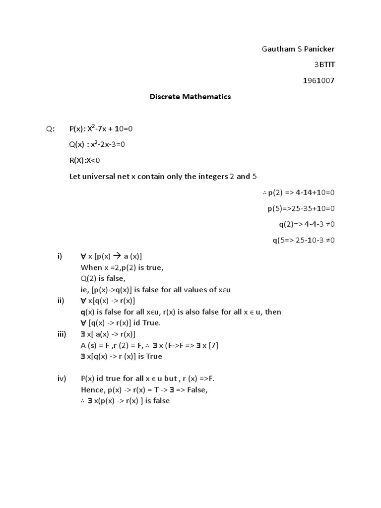 Discrete Math: Logical Statements Analysis | PDF