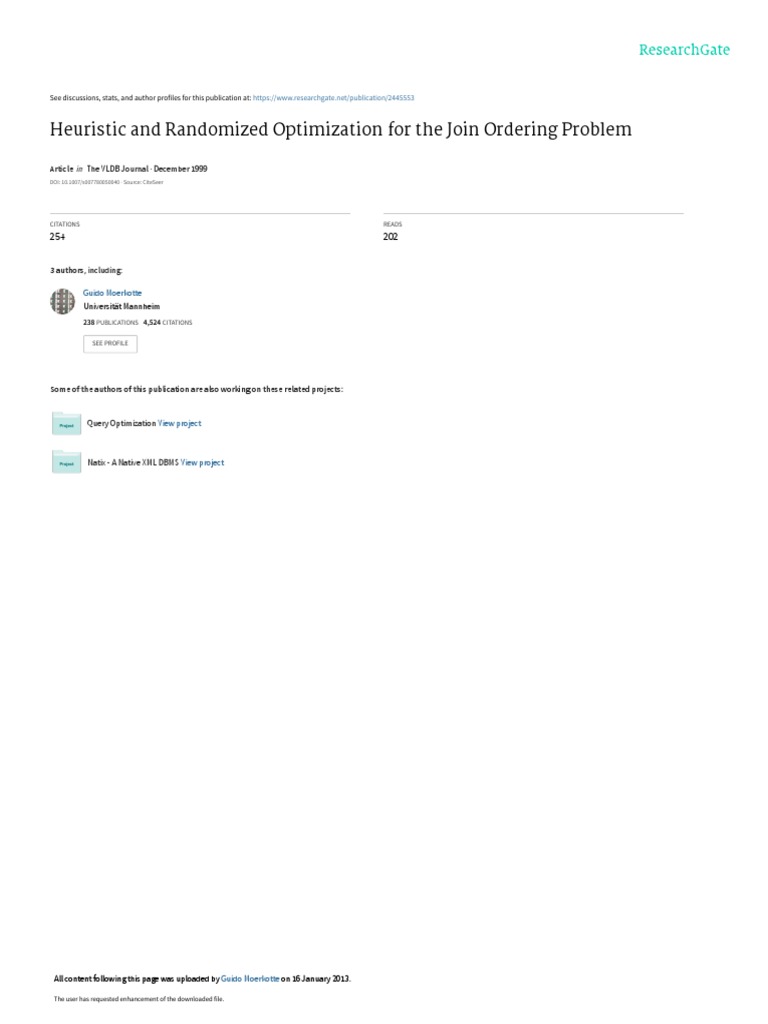 Heuristic and Randomized Optimization For The Join PDF | PDF ...