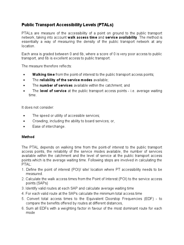 Public Transport Accessibility Levels Explained | PDF | Transport ...