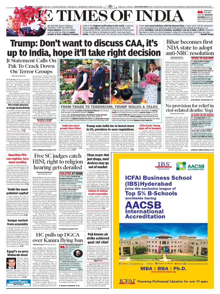 Sapla Xxx Full Hd Video Com - The Times of India Delhi - 2020 - 02 - 26 PDF | PDF | Narendra Modi |  Donald Trump