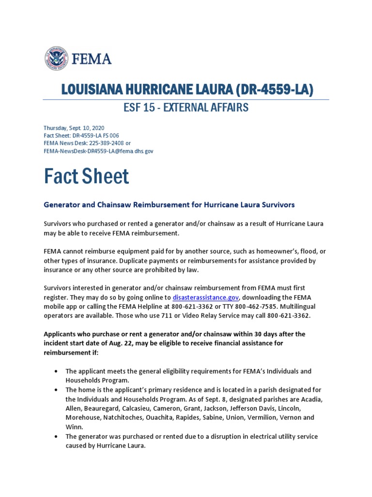 Generator and Chainsaw Reimbursement For Hurricane Laura Survivors PDF