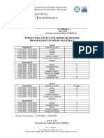 Structura Anului Universitar 2019/2020 Program de Studii de Masterat