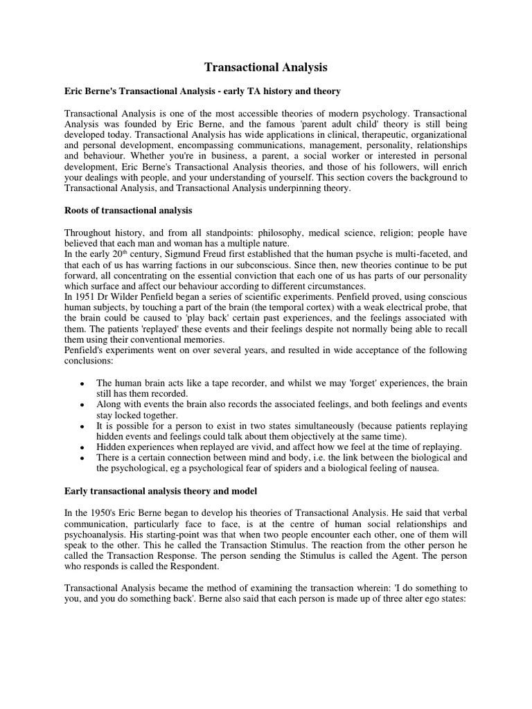 Transactional - Analysis - A Brief Write Up PDF | PDF | Id | Emotions