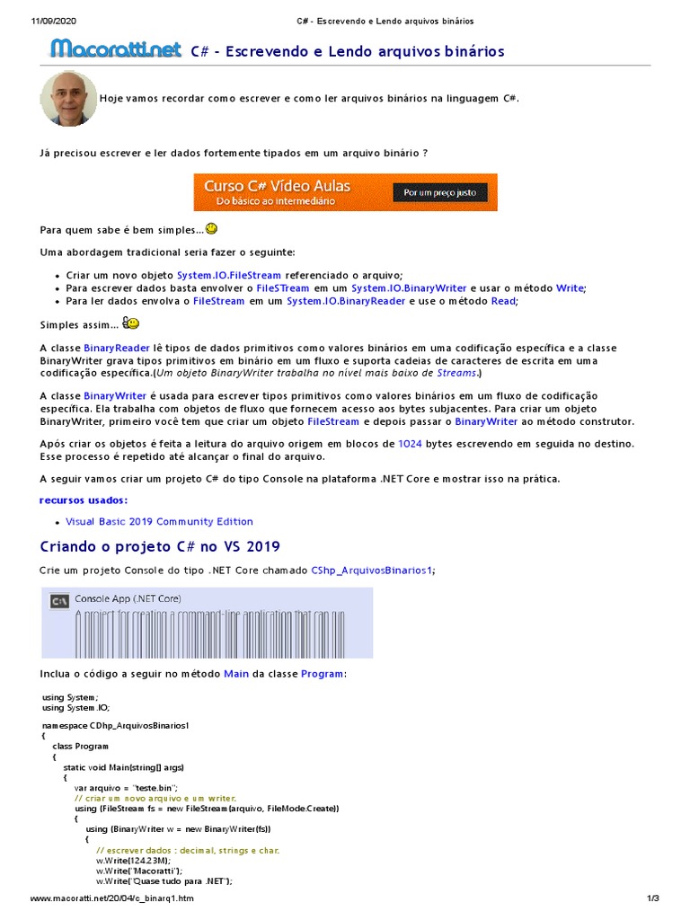 C# - Manipulação de Arquivos Binários | PDF | C Sharp (linguagem de ...