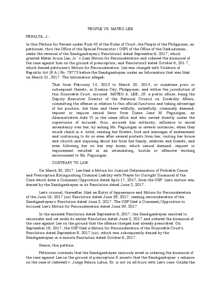 People V Mateo Lee PDF Defamation Statute Of Limitations