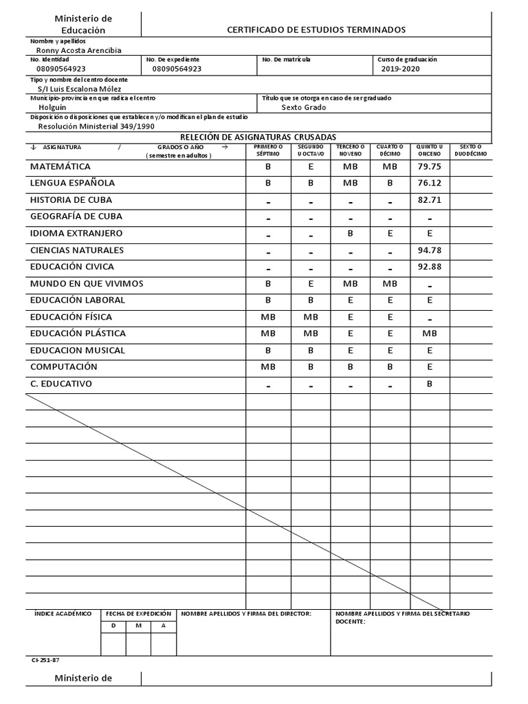 2 Certificado de Estudios Terminados PDF Cuba Academia