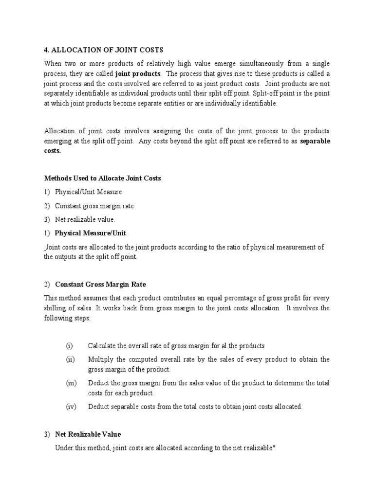 Joint Cost Allocation Methods Explained | PDF | Gross Margin | Economics