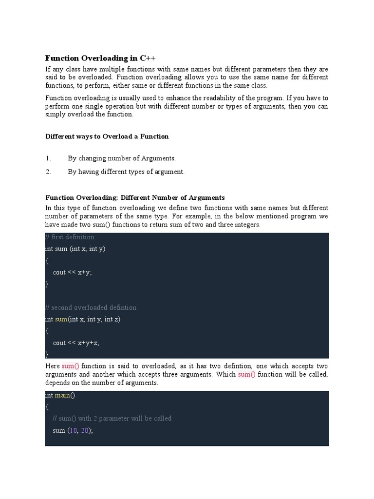 Unit III - Function Overloading in C++ | PDF