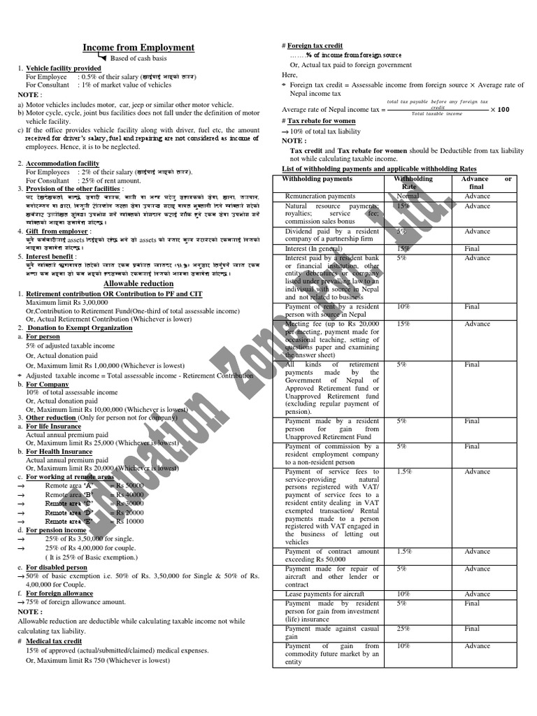 Employment Income and Tax Computation Guide | PDF | Withholding Tax ...