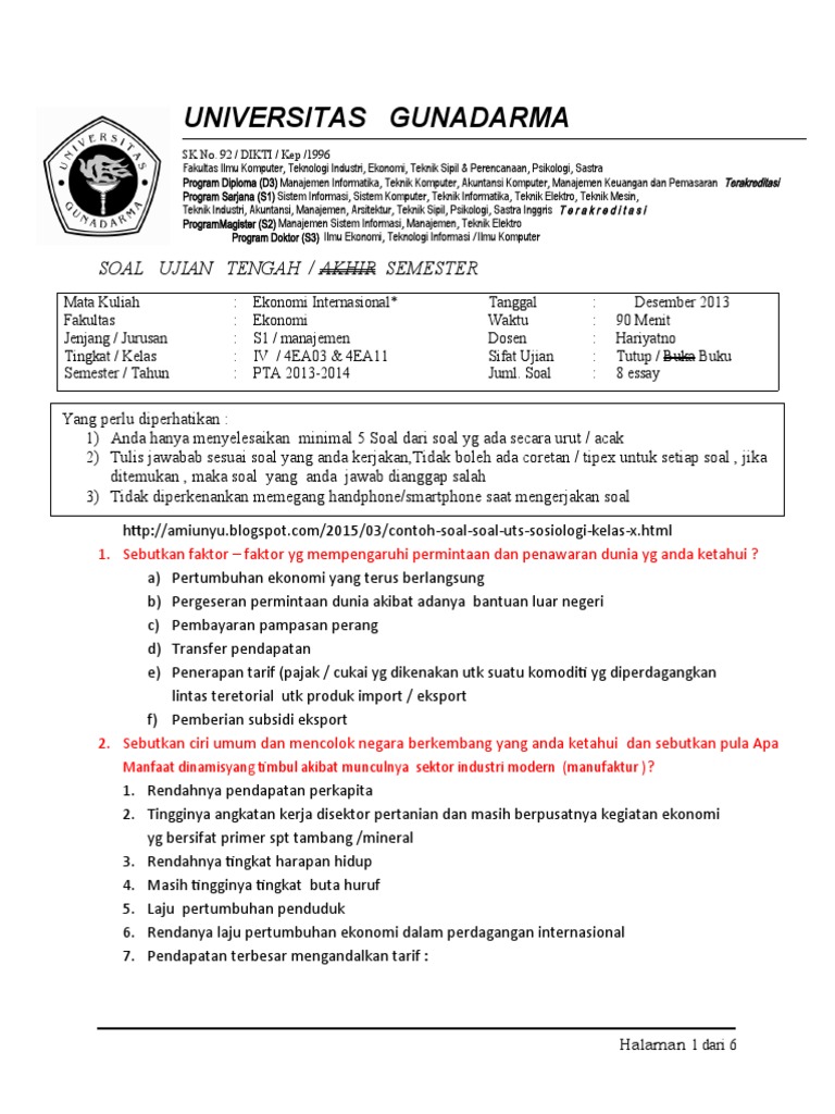 2013 Des Soal Jwban Uts Ekin 4ea03 4ea11