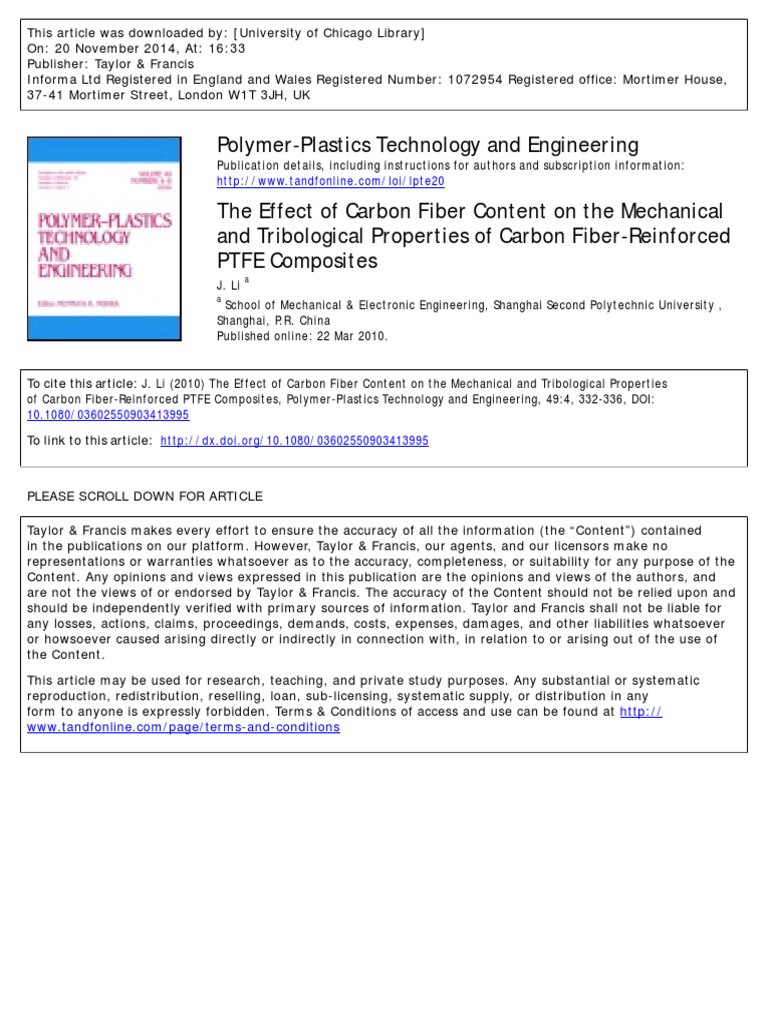 The Effect of Carbon Fiber Content On The Mechanical and Tribological ...
