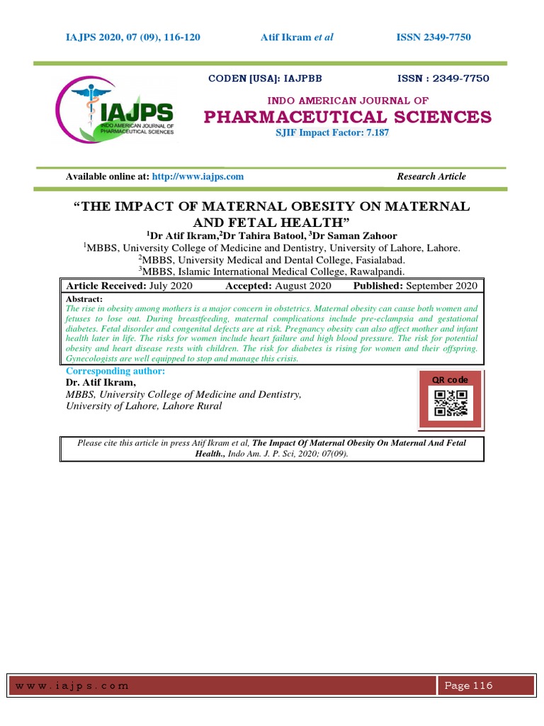 Pharmaceutical Sciences: "The Impact of Maternal Obesity On Maternal ...