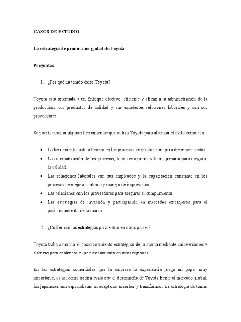 Caso Toyota Pdf Toyota Economias