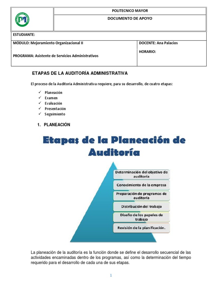Etapas de La Auditoria Administrativa PDF | PDF | Planificación | Auditoría