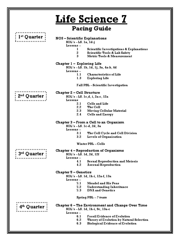Life Science 7 - Pacing Guide 2020 | PDF | Sexual Reproduction | Evolution