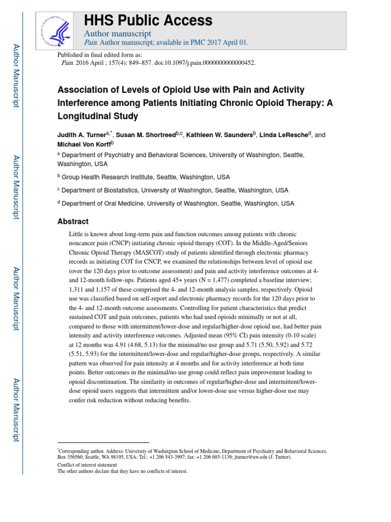 Association of Levels of Opioid Use With Pain and Activity Interference ...