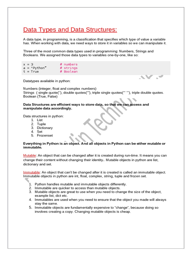 Data Types and Data Structures | PDF | Data Type | String (Computer ...