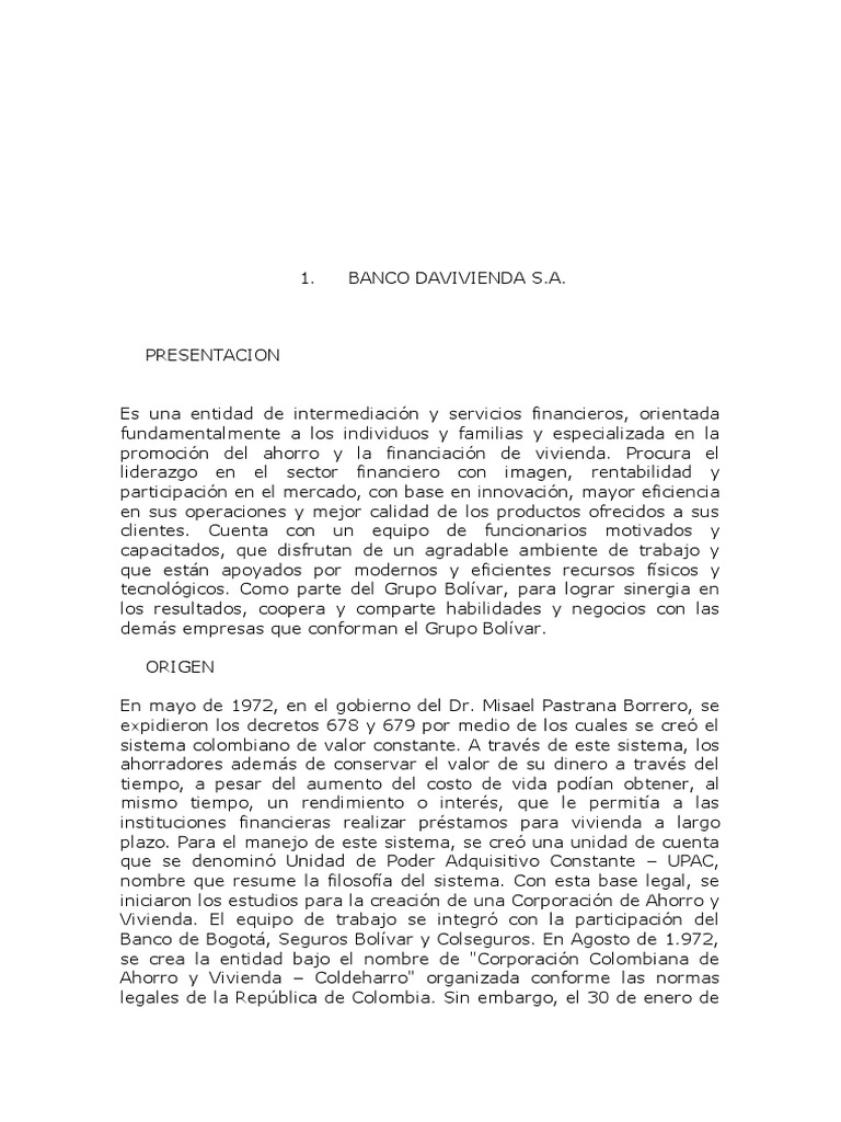 Historia y Evolución de Banco Davivienda | PDF | Bancos | Colombia
