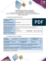 Guía de actividades y rúbrica de evaluación - Paso 3 - Diseño de actividades para el desarrollo del pensamiento lógico-matemático (D.P.L.M.)