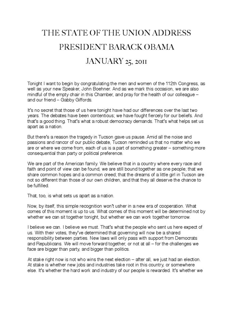 The State of The Union - Jan 25, 2011 | PDF | Race To The Top ...