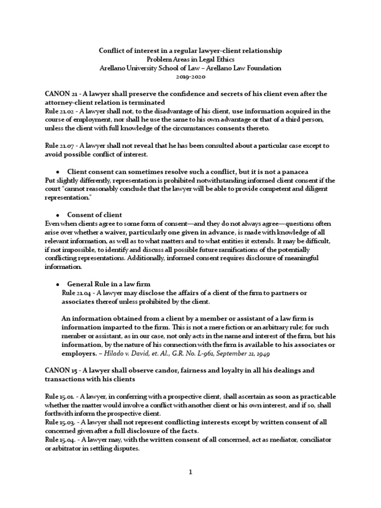 Conflict of Interest in A Regular Lawyer PDF Conflict Of Interest