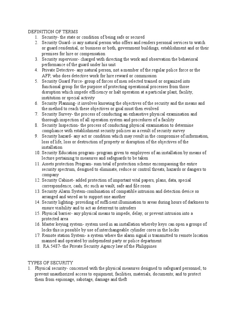 Important Terms in Industrial Security PDF Physical Security Security