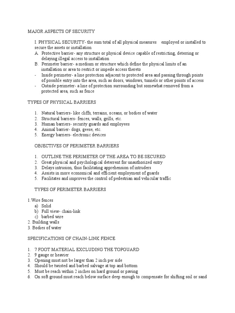 Major Aspects of Security & Barriers PDF Wire Manufactured Goods