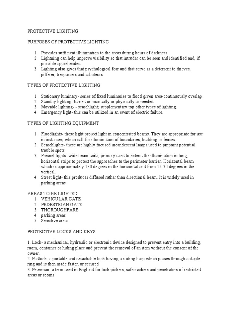 Protective Lighting & Key PDF Lighting Light