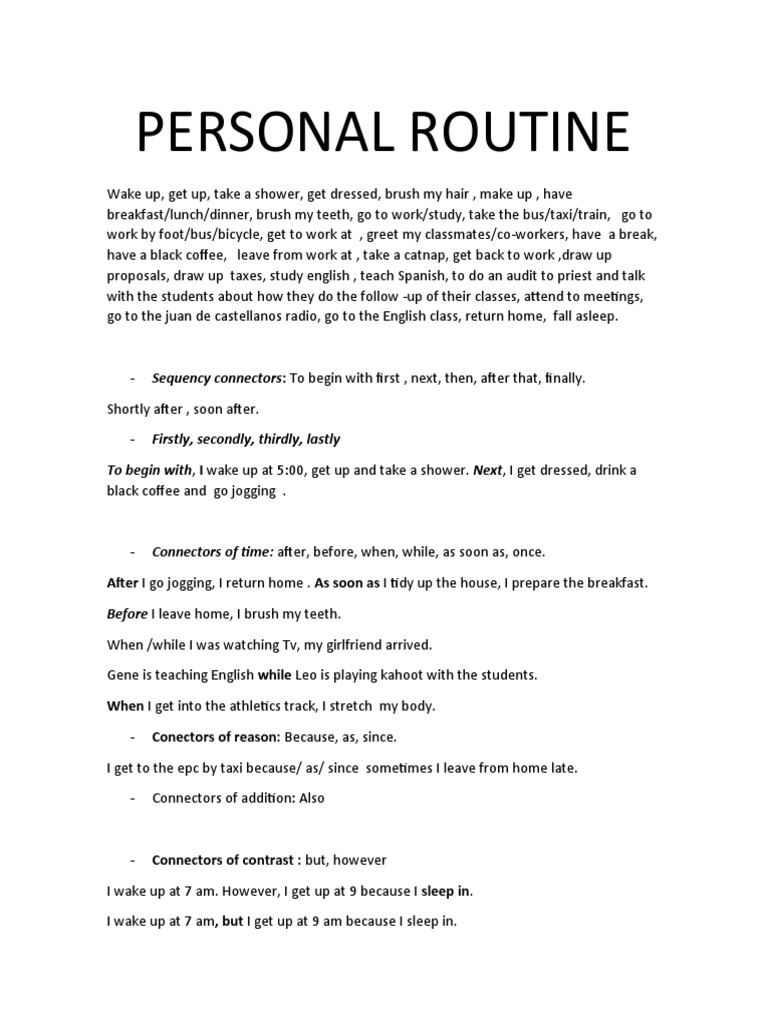 Daily Personal Routine and Activities | PDF | Self-Improvement