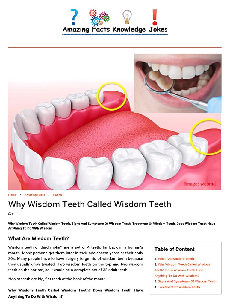 Why Wisdom Teeth Called Wisdom Teeth | PDF