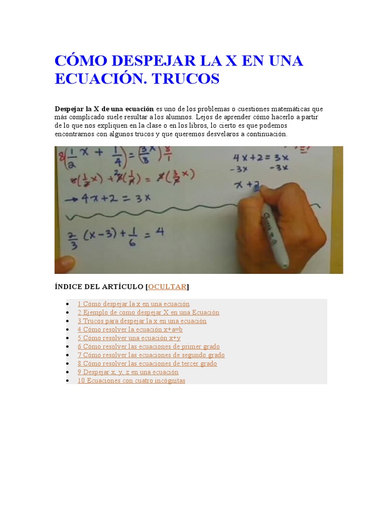 Cómo Despejar La X en Una Ecuación PDF Ecuaciones Ecuación cuadrática