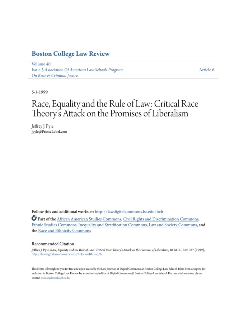 Race Equality and The Rule of Law Critical Race Theorys Attack PDF