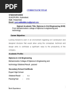 Curriculum Vitae: Syedasifuddin Cell: 7702637500 Email: Highest Academic Title: Diploma in Civil Engineering (DCE)