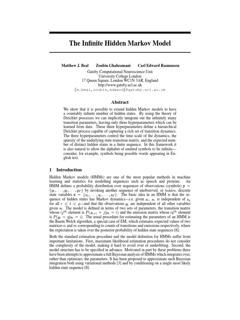 The Infinite Hidden Markov Model | PDF | Statistical Theory | Statistics