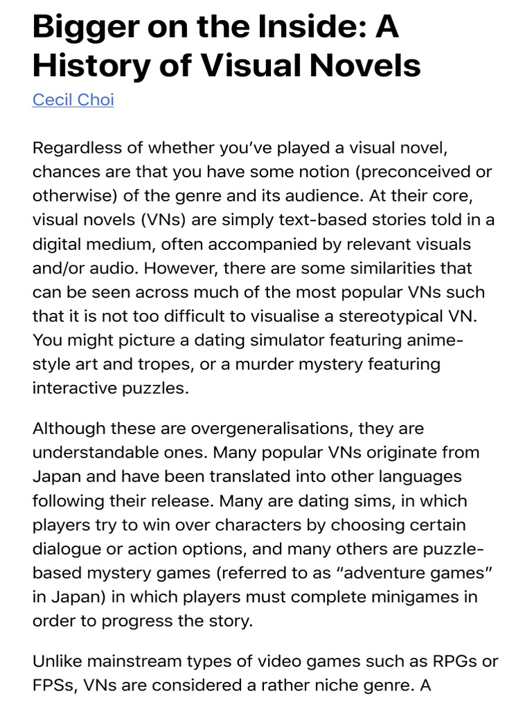 History Of Visual Novels - Design Talk