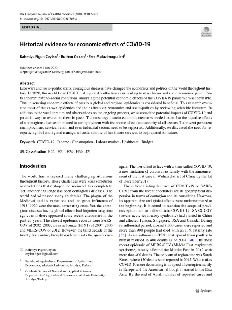 Historical Evidence For Economic Effects of COVID 19: Rahmiye Figen ...