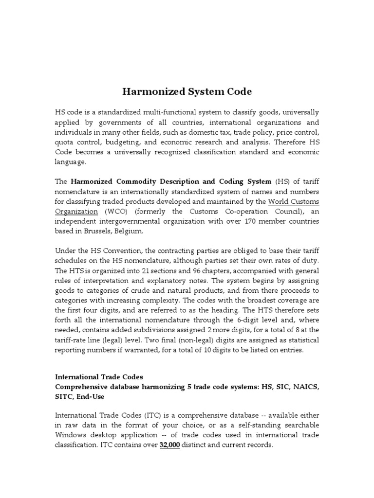 Harmonized System Code PDF Drink Chlorine