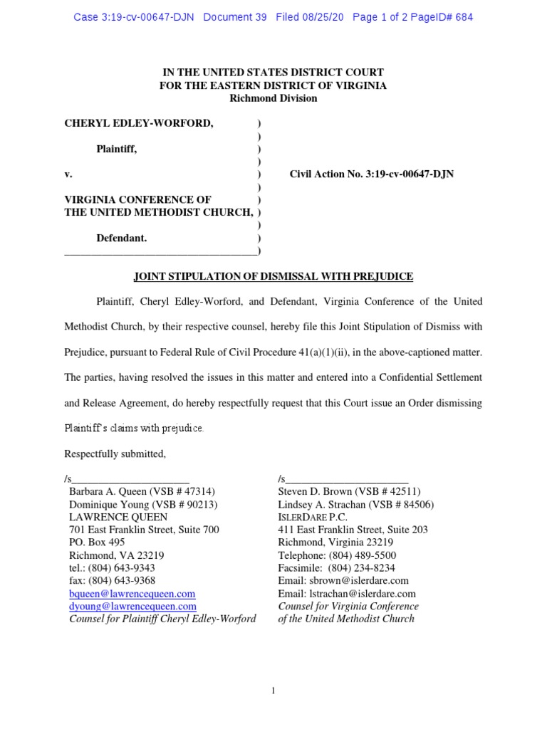 Joint Stipulation of Dismissal with Prejudice | PDF | Prejudice (Legal ...