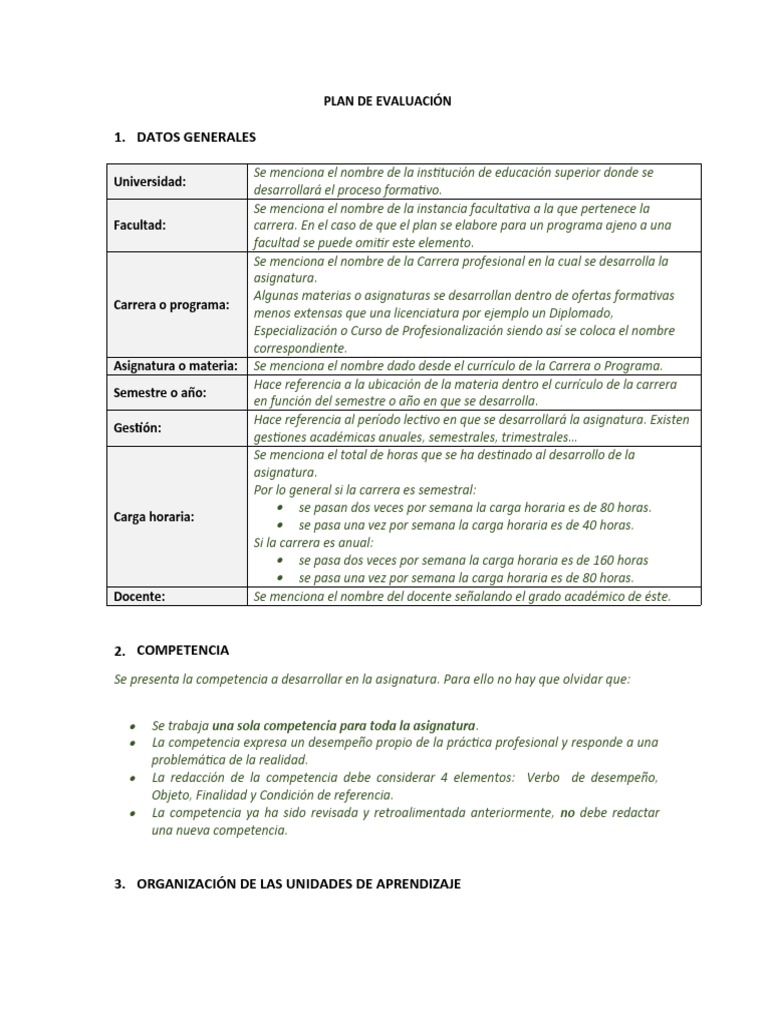 Ejemplo de Plan de Evaluación Académica | PDF | Evaluación | Educación ...