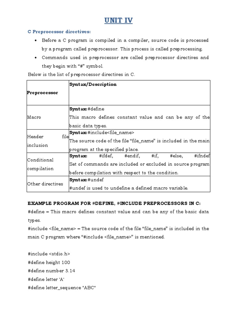 C Preprocessor Directives and File Handling in C | PDF | Notation ...