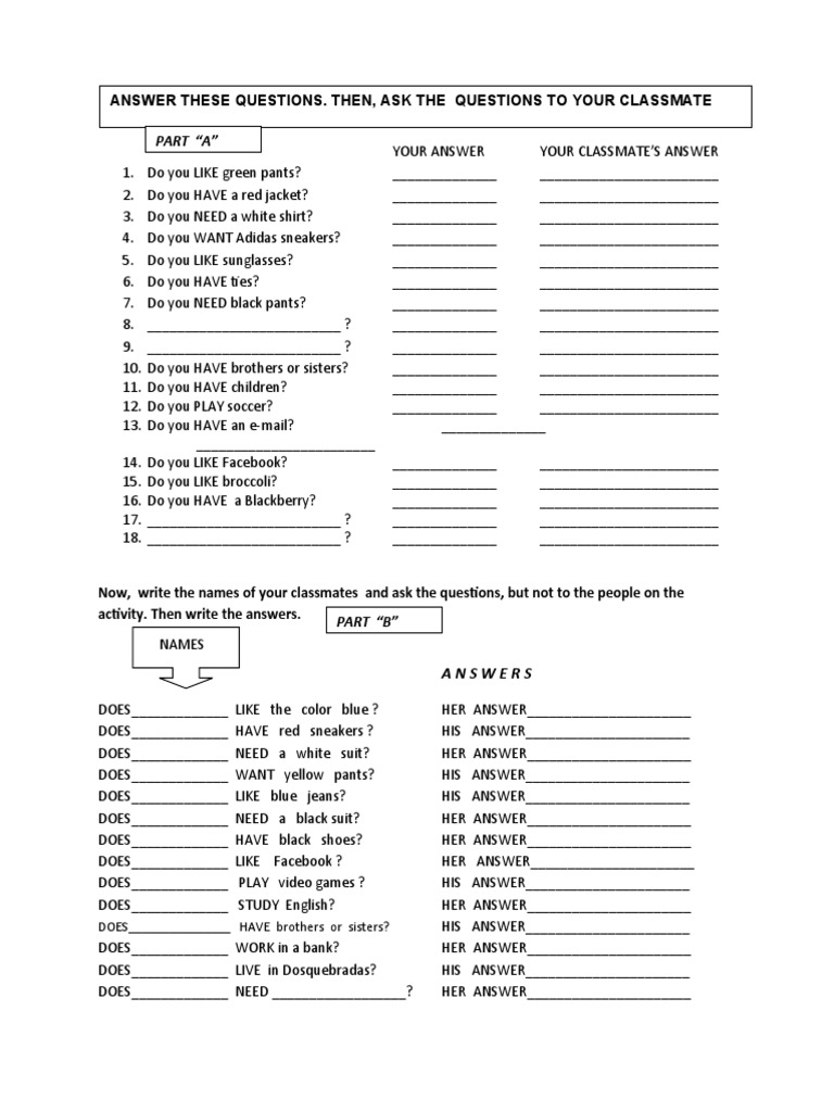 Classmate Questionnaire Template | PDF | Sneakers | Foot