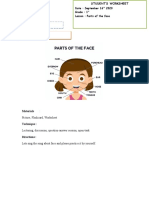 Picture, Flashcard, Worksheet: Date: September 16 2020 Grade: 1 Lesson: Parts of The Face