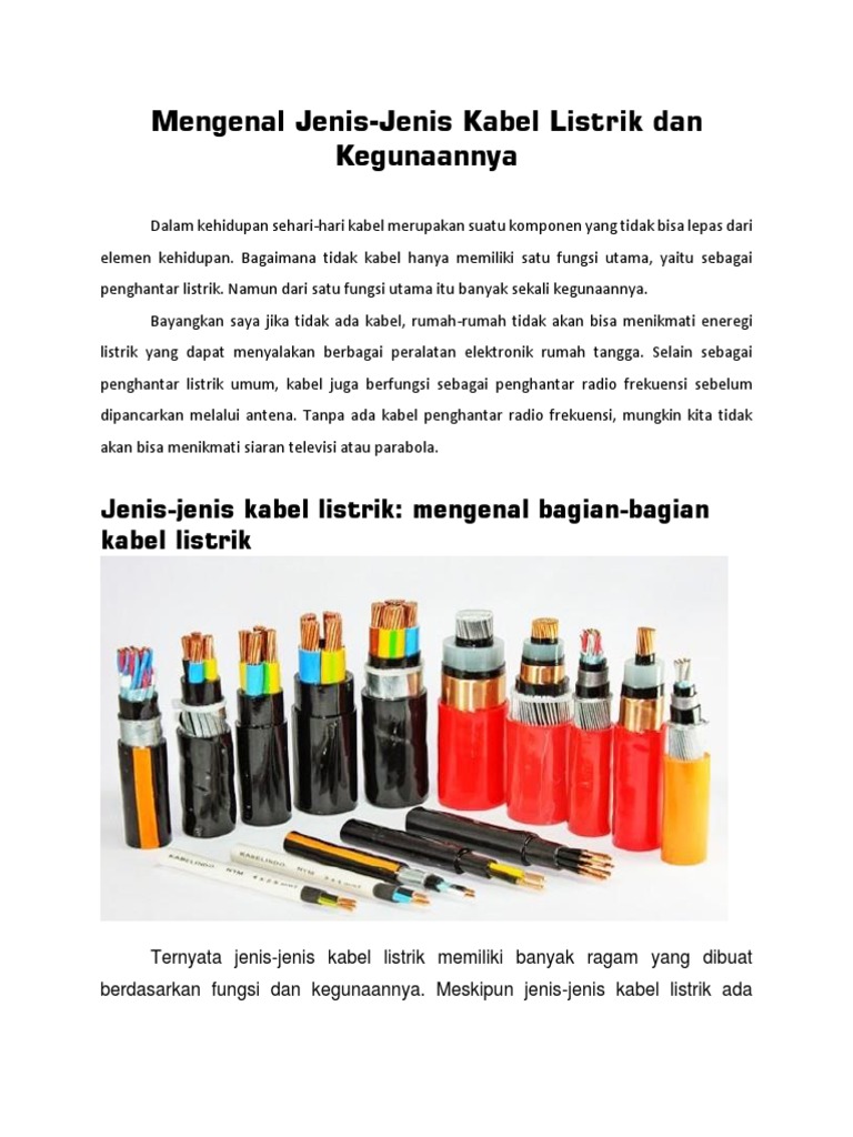 Jenis Kabel Listrik dan Fungsinya | PDF | Teknologi & Rekayasa