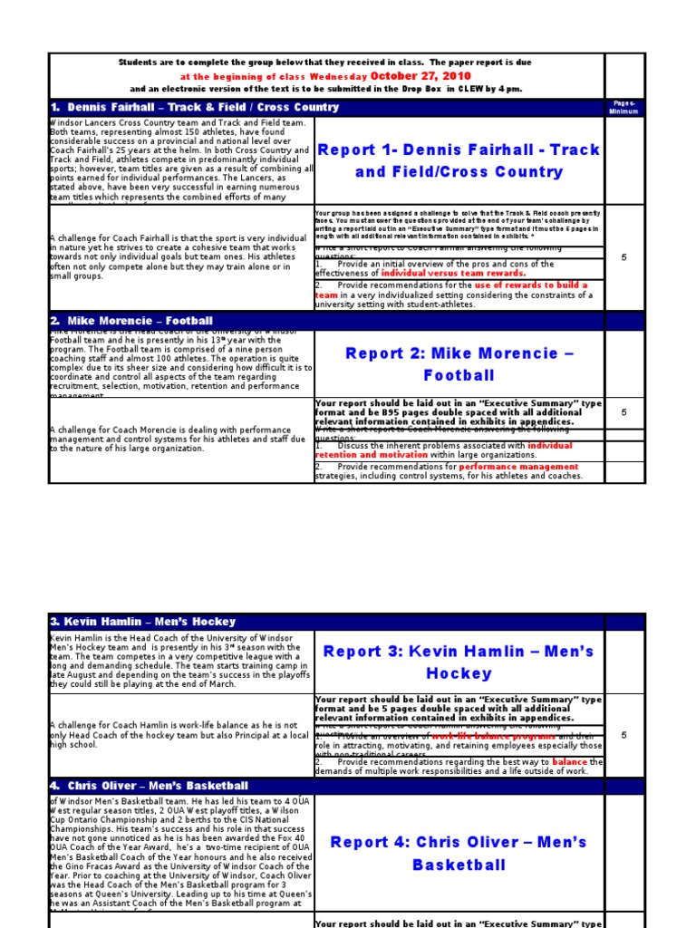 University Coaches' Challenges and Reports | PDF | Sports & Recreation ...