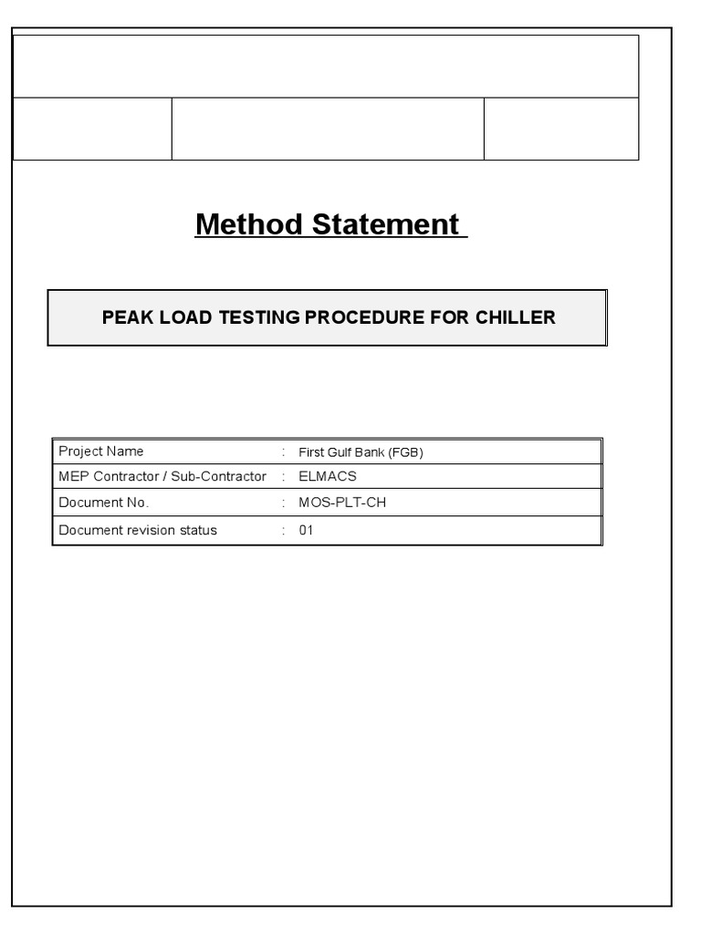 Method Statement Peak Load Testing Procedure For Chiller PDF Safety Personal Protective