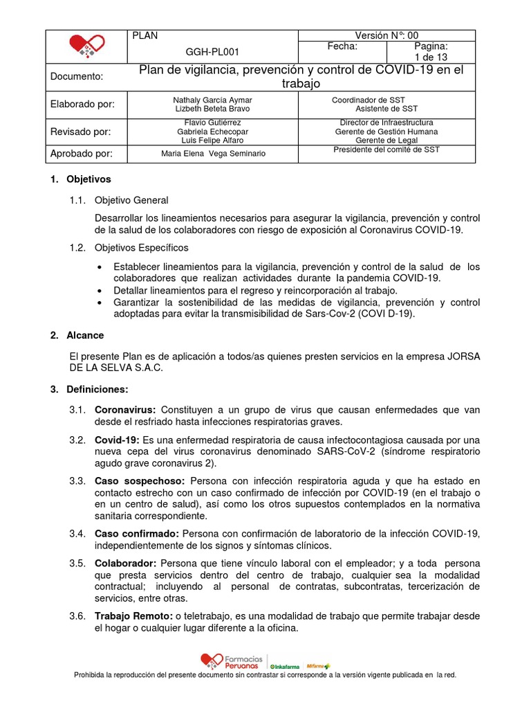 Plan de Prevencion Vigilancia y Control Covid-19 (Jorsa S.a.c.) | PDF ...