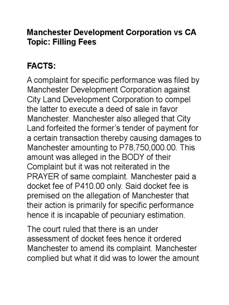 Manchester Development Corporation Vs CA PDF Pleading Complaint