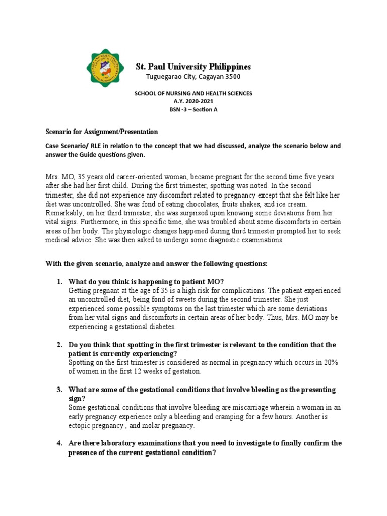 RLE Case Study: Mrs. MO's Pregnancy Complications | PDF | Miscarriage ...