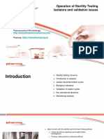 Operation of Sterility Testing Isolators and Validation Issues